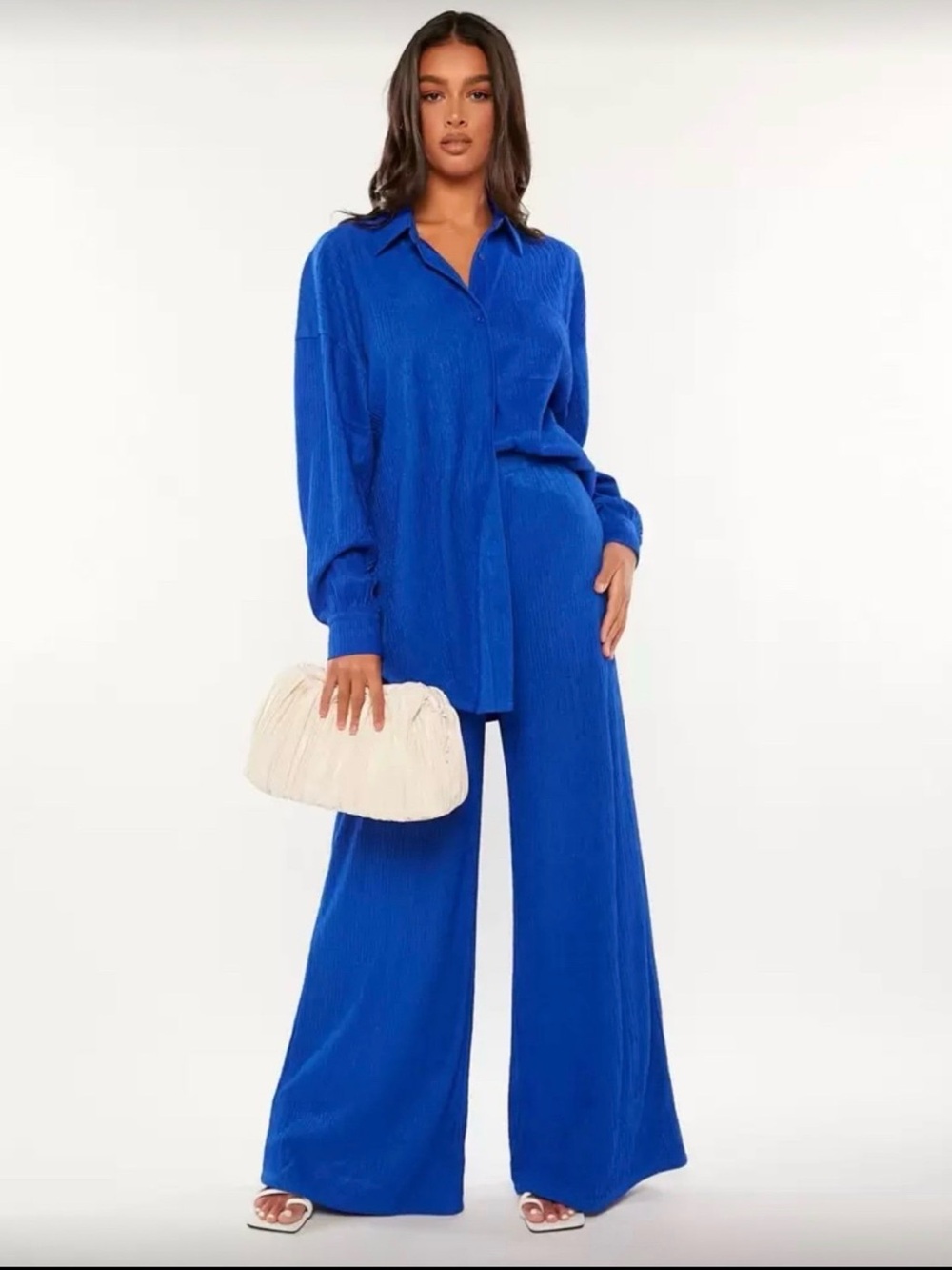 SHEIN Oversized Button-Down Shirt in Electric Blue